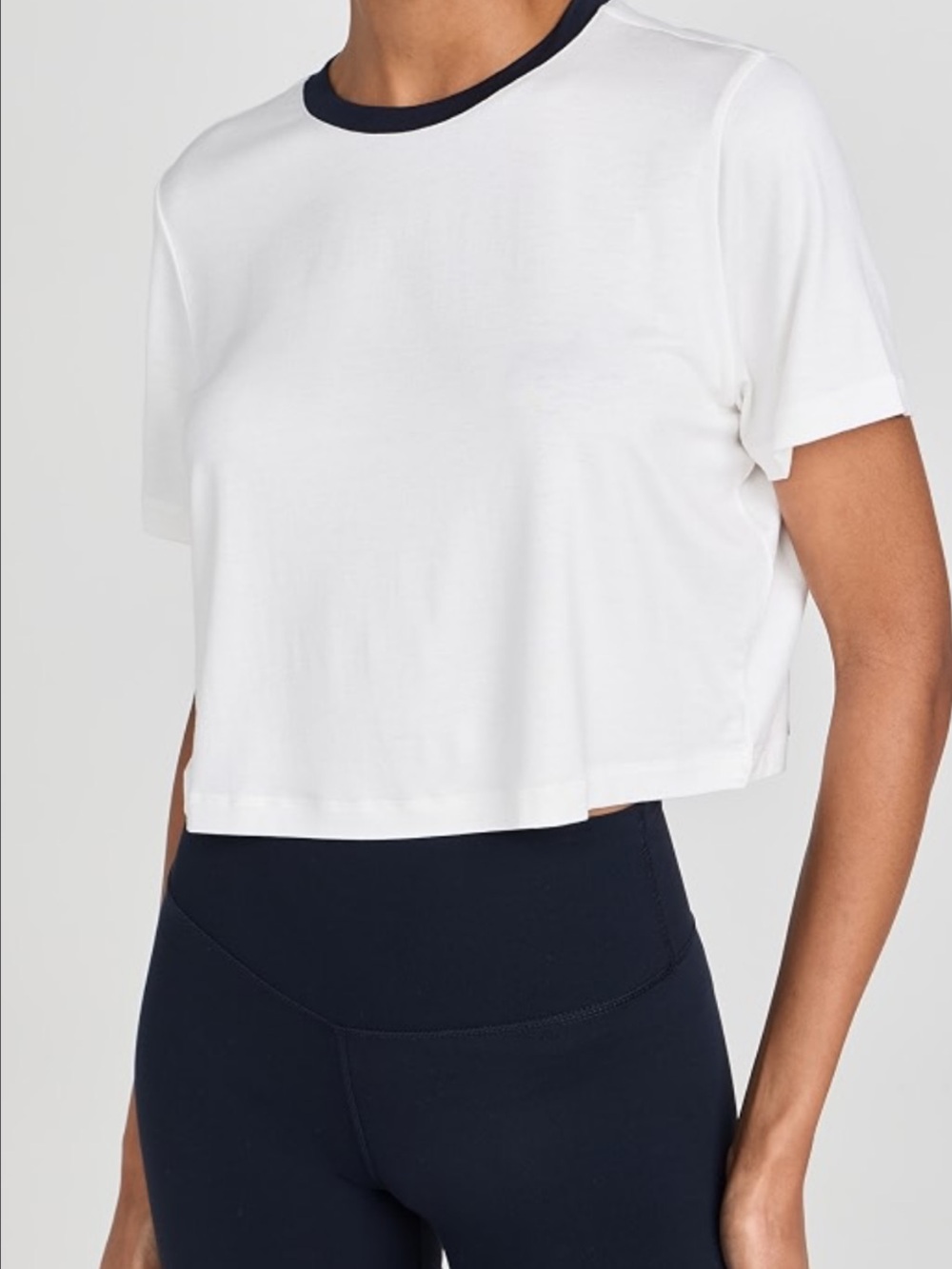 Splits59 Cropped White Tee with Navy Trim